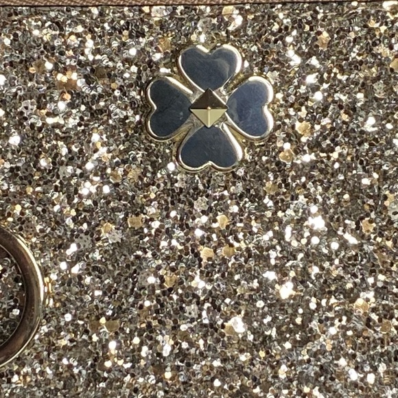 NEW! KATE SPADE Odette Wallet Gold Glitter Black Patent Leather L-Zip Keychain - Picture 5 of 13